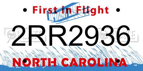 2RR2936 North Carolina License Plate