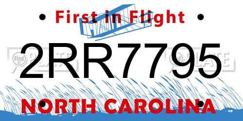 2RR7795 North Carolina License Plate