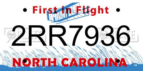 2RR7936 North Carolina License Plate