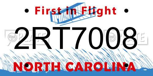 2RT7008 North Carolina License Plate