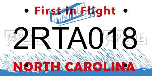 2RTA018 North Carolina License Plate