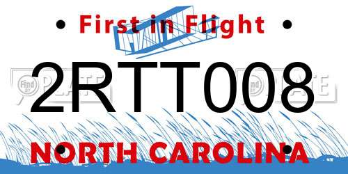 2RTT008 North Carolina License Plate
