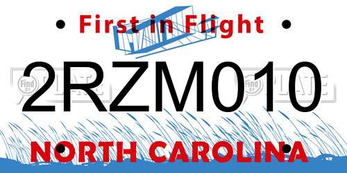 2RZM010 North Carolina License Plate