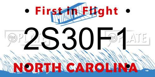 2S30F1 North Carolina License Plate