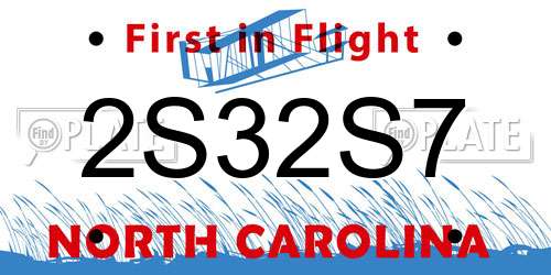 2S32S7 North Carolina License Plate