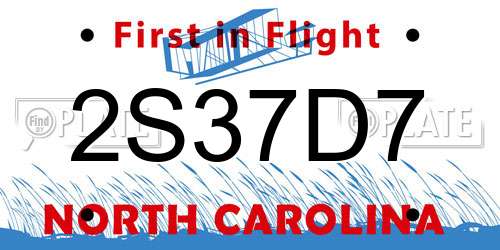 2S37D7 North Carolina License Plate