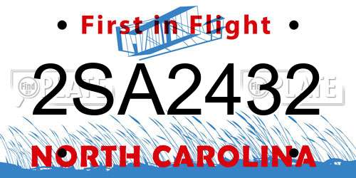 2SA2432 North Carolina License Plate