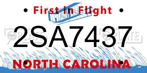 2SA7437 North Carolina License Plate