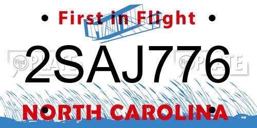 2SAJ776 North Carolina License Plate