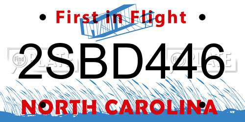 2SBD446 North Carolina License Plate