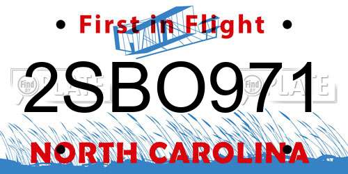 2SBO971 North Carolina License Plate