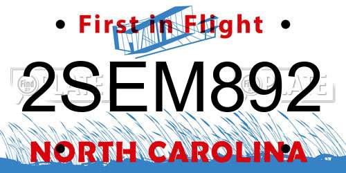 2SEM892 North Carolina License Plate