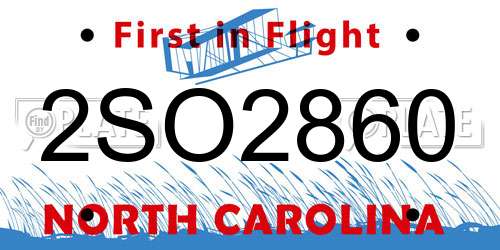 2SO2860 North Carolina License Plate