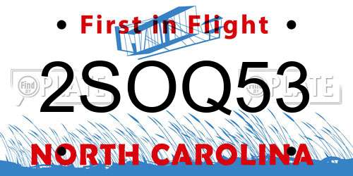 2SOQ53 North Carolina License Plate