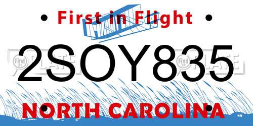 2SOY835 North Carolina License Plate