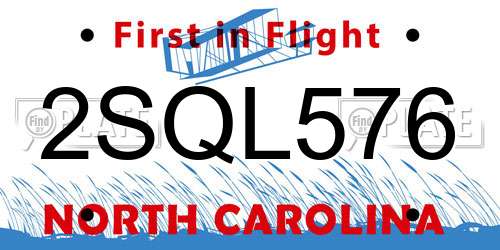 2SQL576 North Carolina License Plate