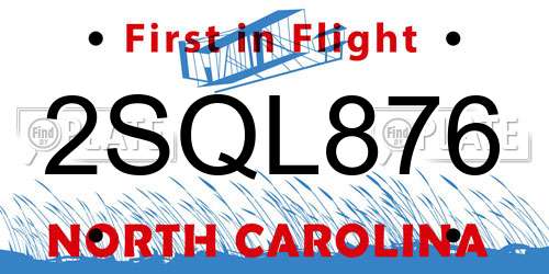 2SQL876 North Carolina License Plate