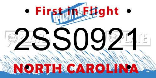 2SS0921 North Carolina License Plate