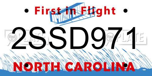 2SSD971 North Carolina License Plate