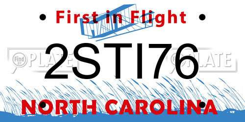 2STI76 North Carolina License Plate