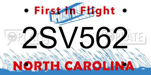 2SV562 North Carolina License Plate