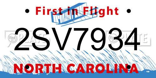 2SV7934 North Carolina License Plate