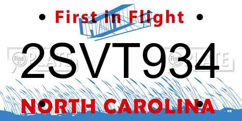 2SVT934 North Carolina License Plate