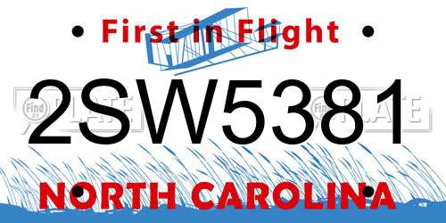 2SW5381 North Carolina License Plate