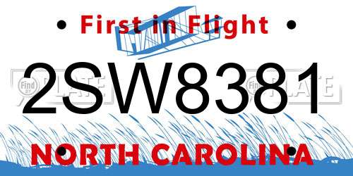 2SW8381 North Carolina License Plate