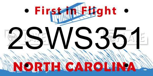 2SWS351 North Carolina License Plate