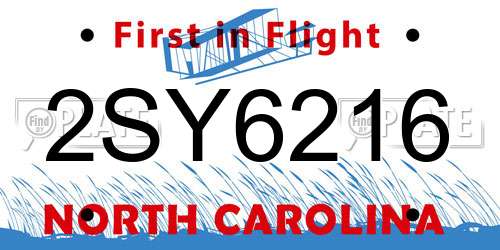 2SY6216 North Carolina License Plate