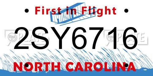 2SY6716 North Carolina License Plate
