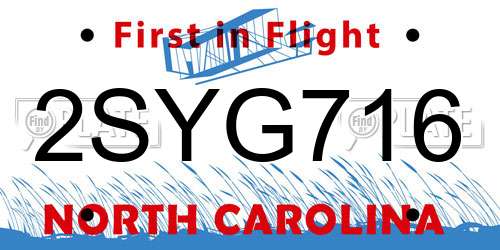 2SYG716 North Carolina License Plate