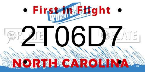 2T06D7 North Carolina License Plate