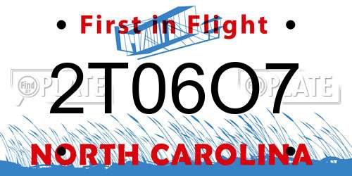 2T06O7 North Carolina License Plate