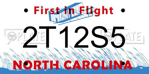 2T12S5 North Carolina License Plate