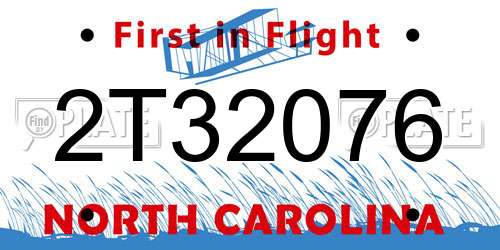 2T32076 North Carolina License Plate