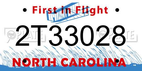 2T33028 North Carolina License Plate
