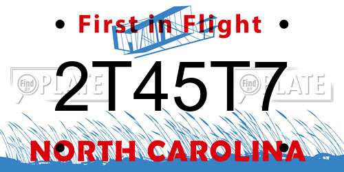 2T45T7 North Carolina License Plate