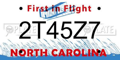 2T45Z7 North Carolina License Plate
