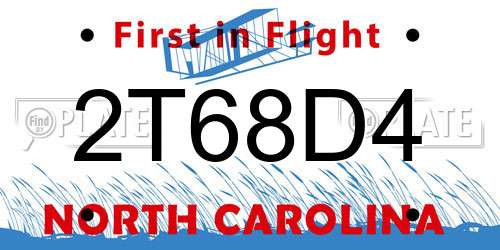 2T68D4 North Carolina License Plate