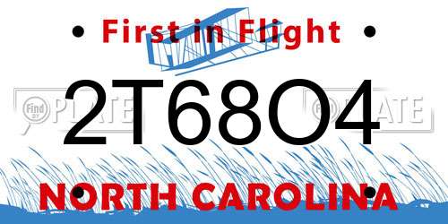 2T68O4 North Carolina License Plate