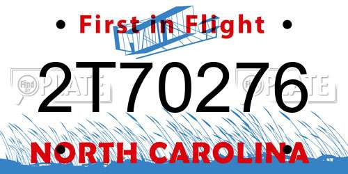 2T70276 North Carolina License Plate