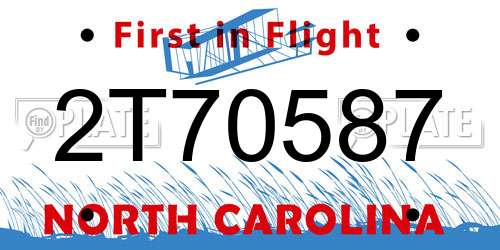 2T70587 North Carolina License Plate
