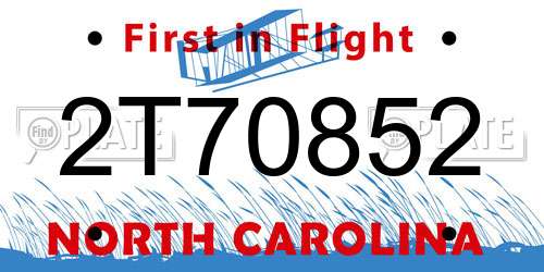 2T70852 North Carolina License Plate