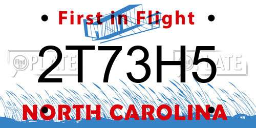 2T73H5 North Carolina License Plate
