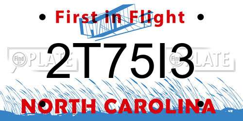 2T75I3 North Carolina License Plate