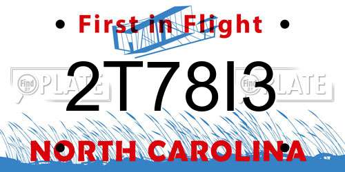 2T78I3 North Carolina License Plate