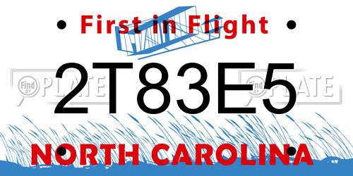2T83E5 North Carolina License Plate