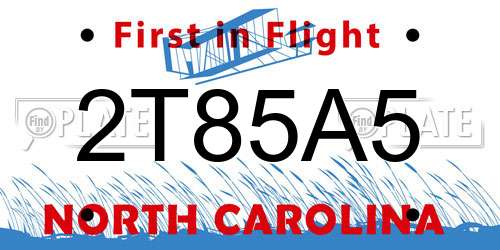2T85A5 North Carolina License Plate